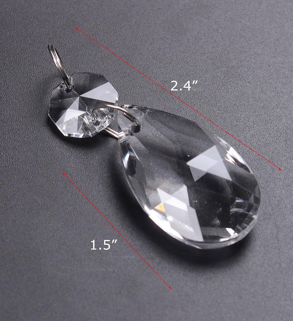 12Pcs38mm Clear Crystal Teardrop Chandelier Prisms Parts Hanging Galss Crystal Pendants Beads +50pcs Metal Split Ring