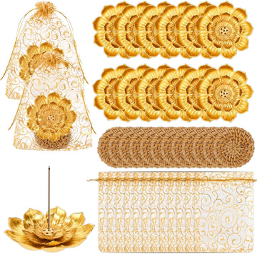 Set Lotus Incense Holder with Golden Lotus Accents for Diwali Return Gifts(3.15 in), Indian Pooja Return Gifts - Set of 12