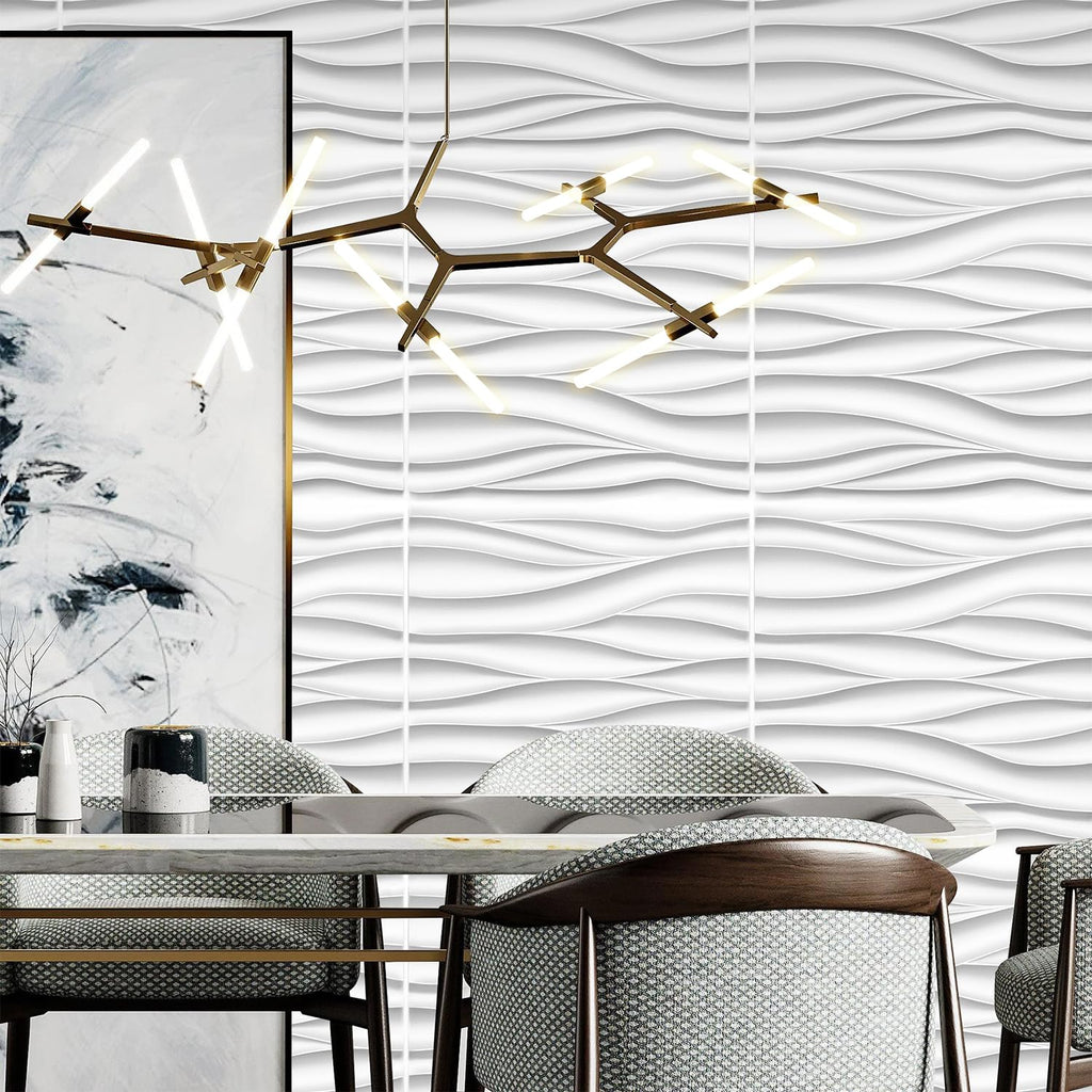 Wave 3D Wall Panels, White, 19.7" x 19.7", 12 Pack