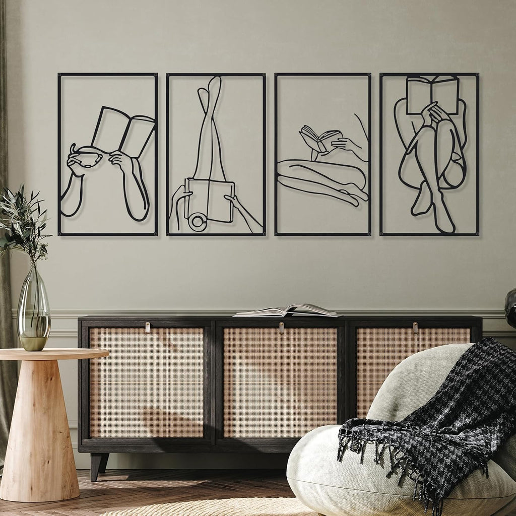 Metal Wall Art Decor Minimalist Abstract Woman Gold Wall Art Line Drawing metal line art Home Hanging Art Decor - Set of 4