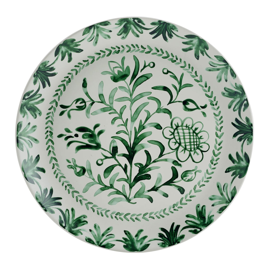 And Floyd Sicily Green 12-Piece Dinnerware Set - Stoneware Plates and Bowls Set for 4, Floral Green and White Dish