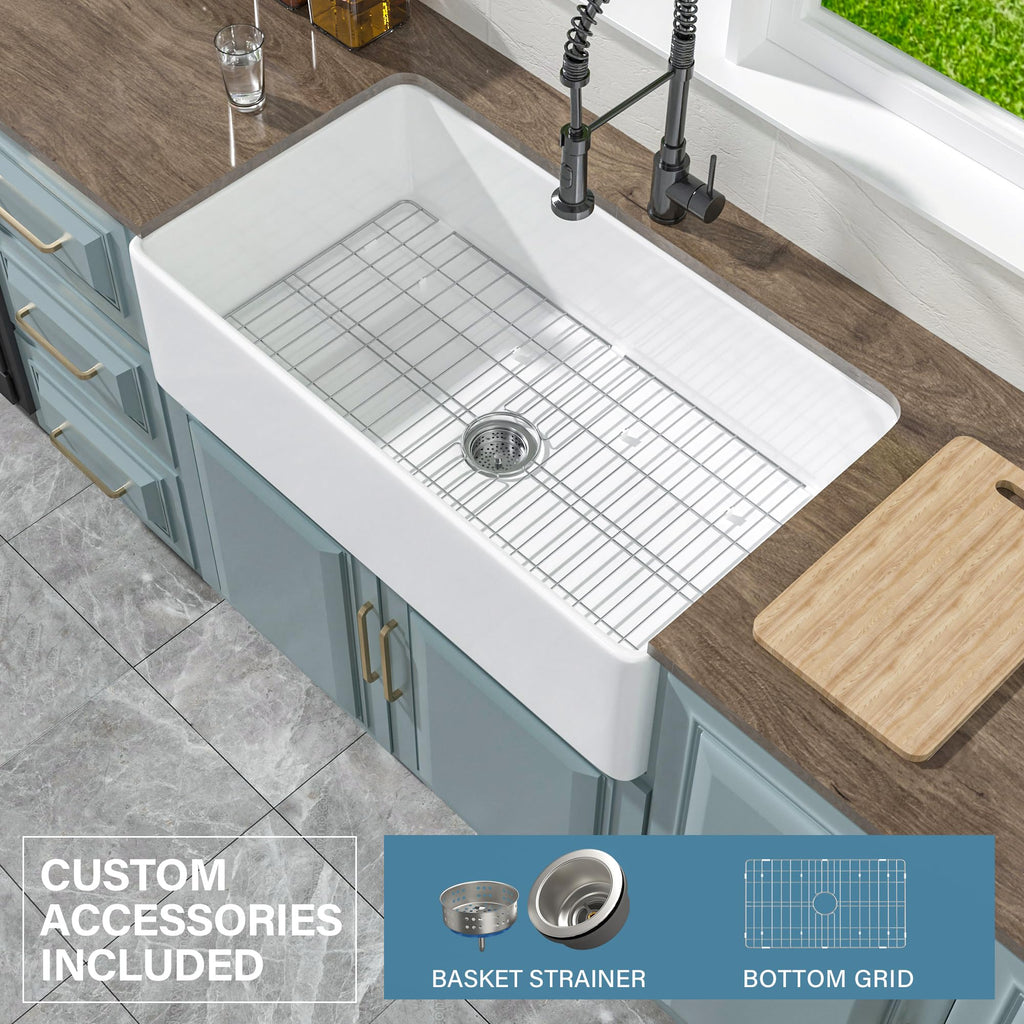 36" x 20" Fireclay Apron Front Farmhouse Sink White