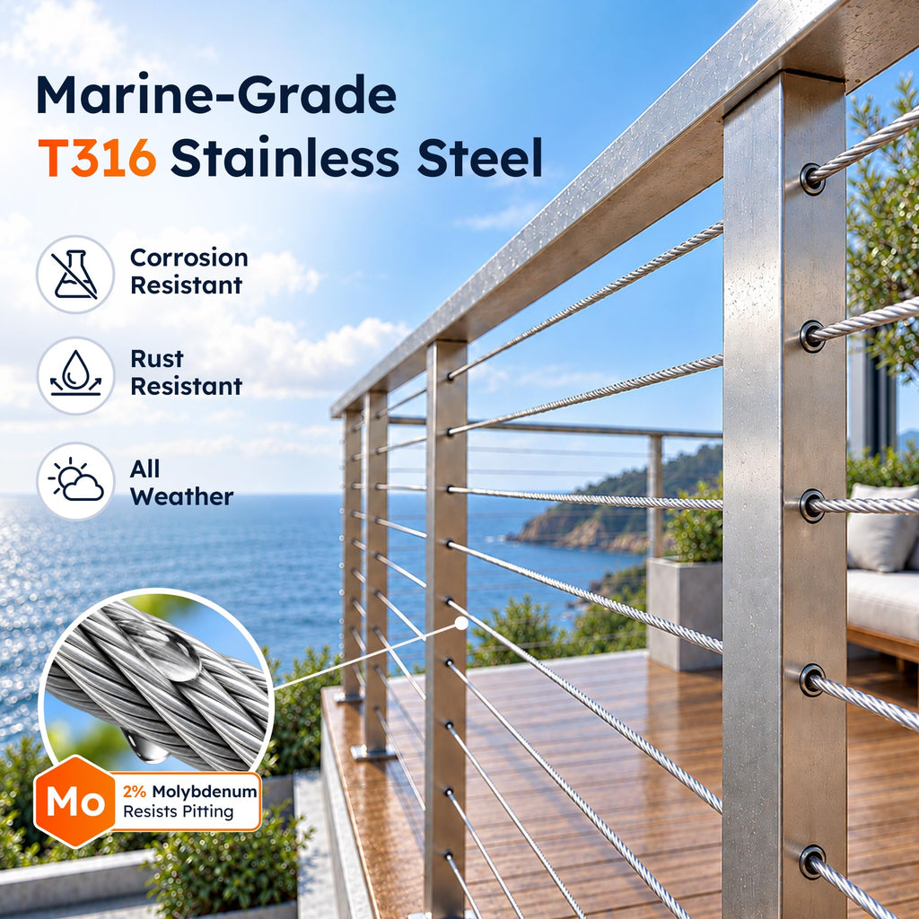 1/8" Stainless Steel Cable for Railing, 7x7 Wire Rope