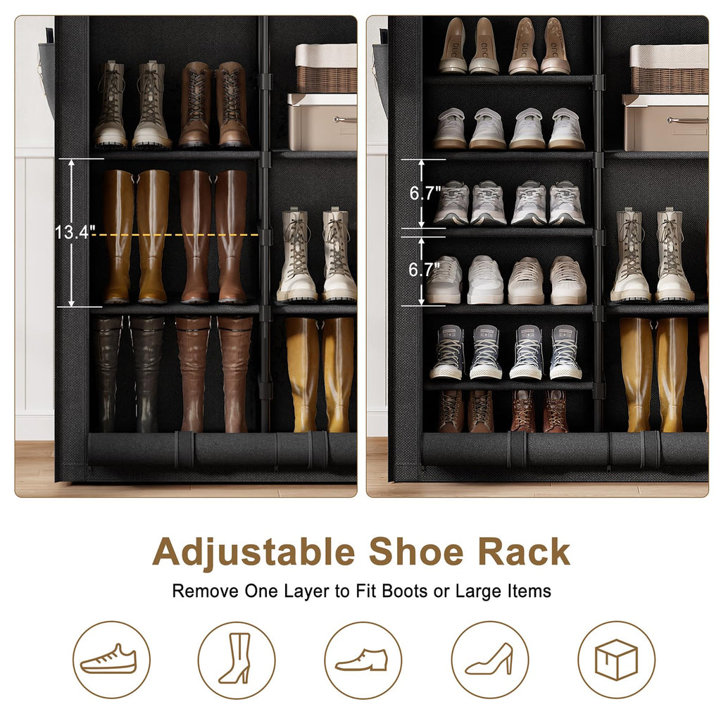Shoe Rack with Cover, 9 Tier Tall Shoe Rack Organizer Large Capacity Shoe Storage Cabinet to 50-55 Pairs Shoes and