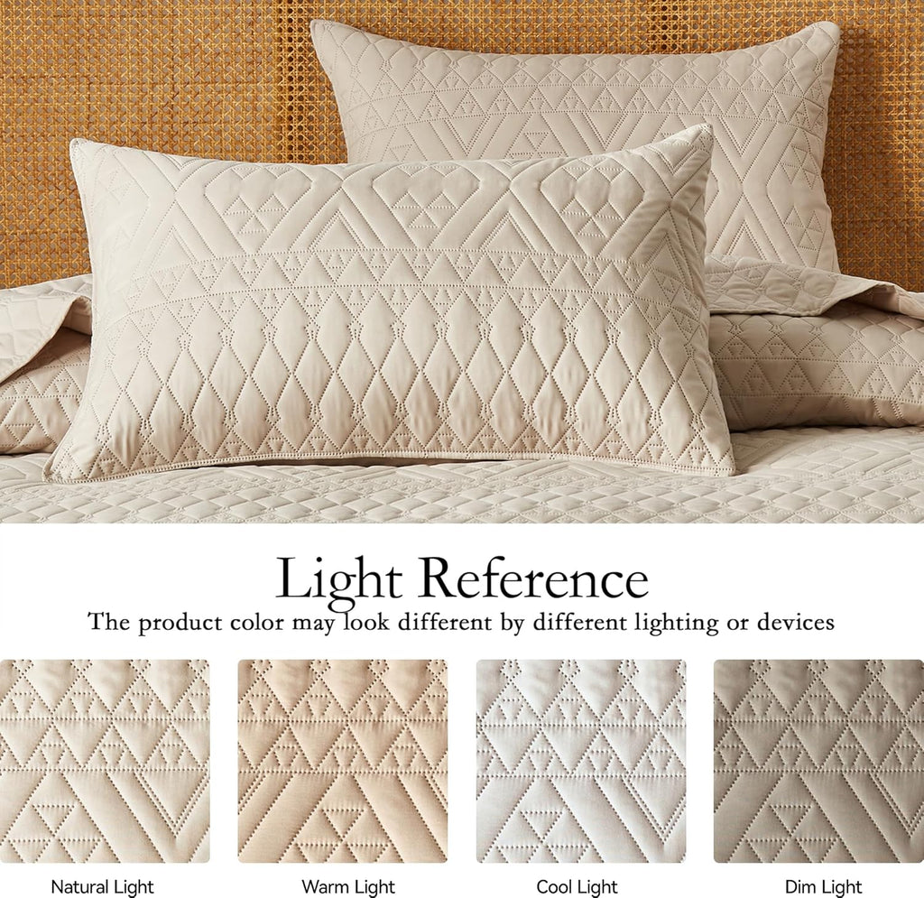 King/Cal King Quilt Bedding Set,Beige Lightweight Microfiber Soft Bedspread,Modern Style Geometric Pattern Coverlet