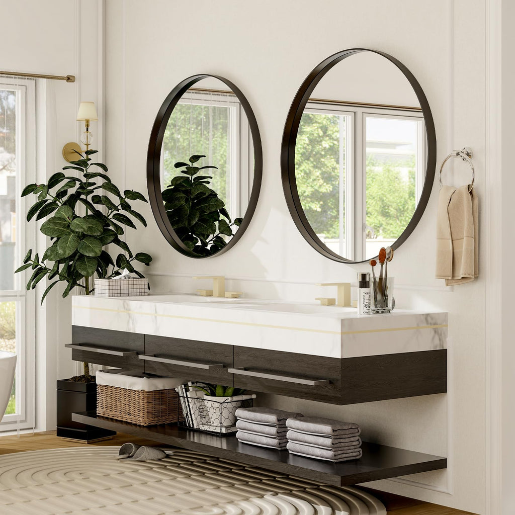 30 Inch Round Bathroom Mirror - Wall Mounted Circle Mirror with Metal Frame, Modern Mirror Suitable, Vanity