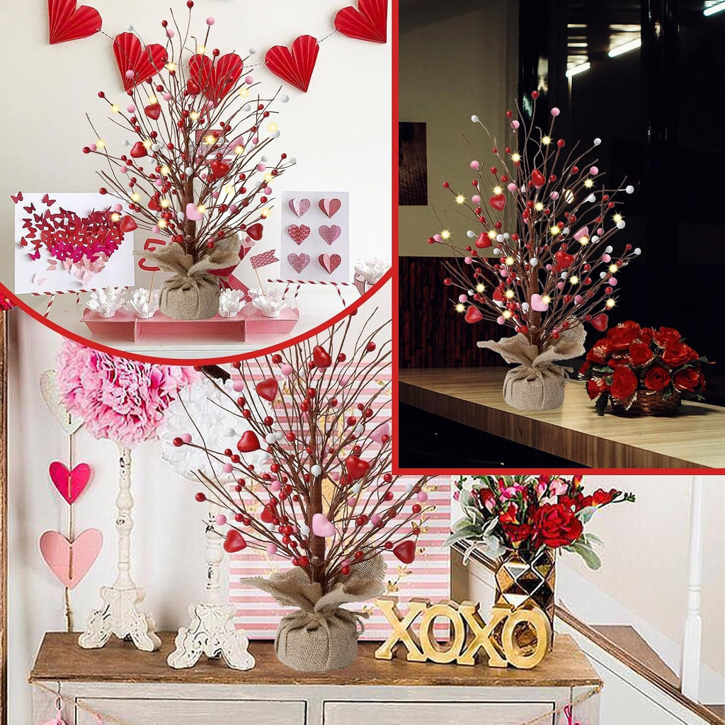 Valentines Day Heart Table Tree Decorative Red Love Berries
