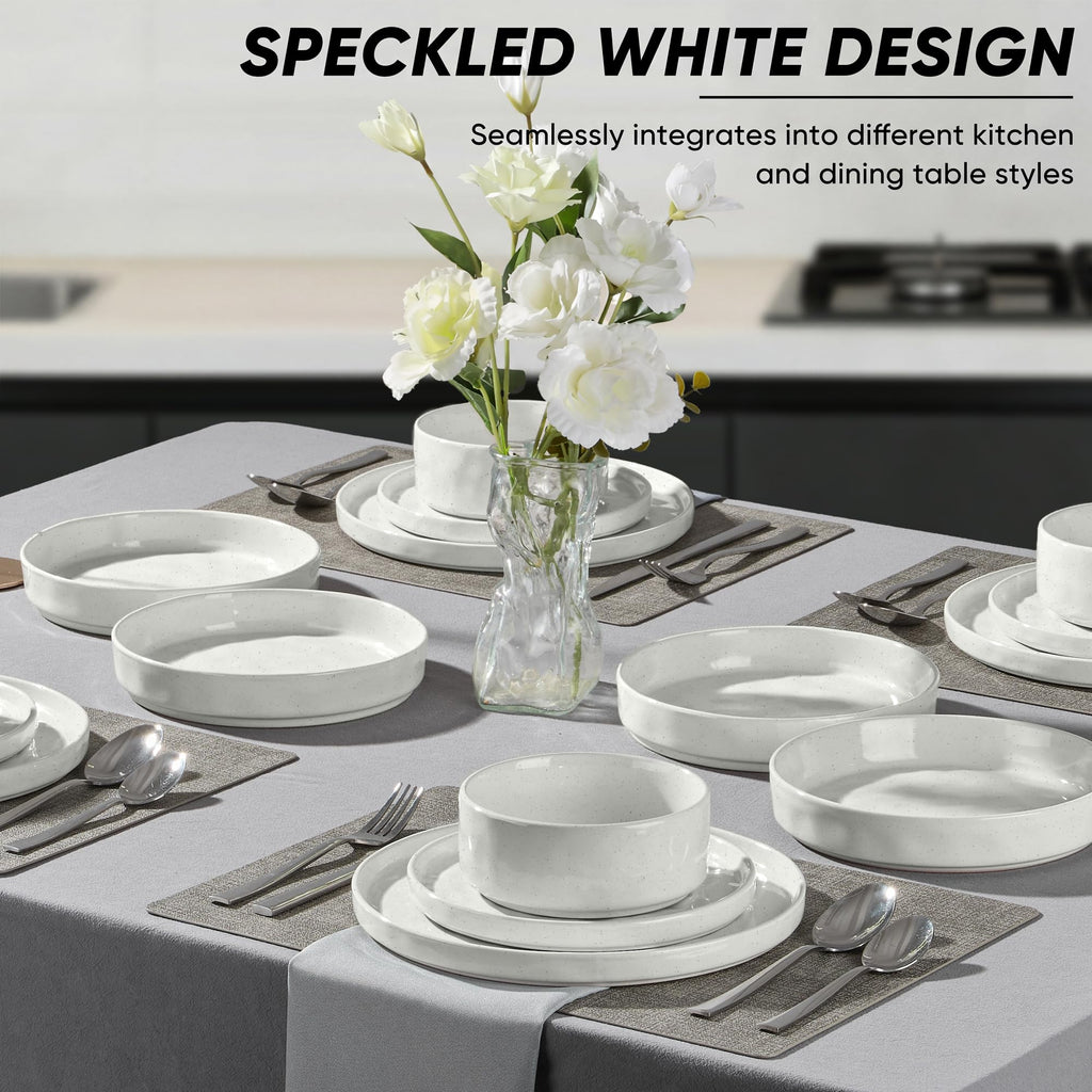 Stoneware Dinnerware Set, 16-Piece White Plates and Bowls Sets for 4