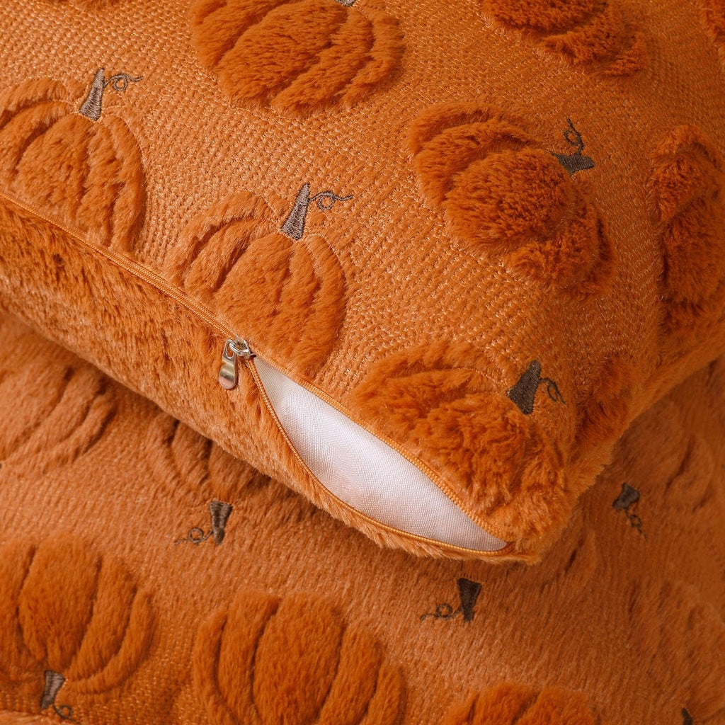 Fall Throw Pillow Covers 18x18 Set of 2 Rust Orange Pumpkin Decor