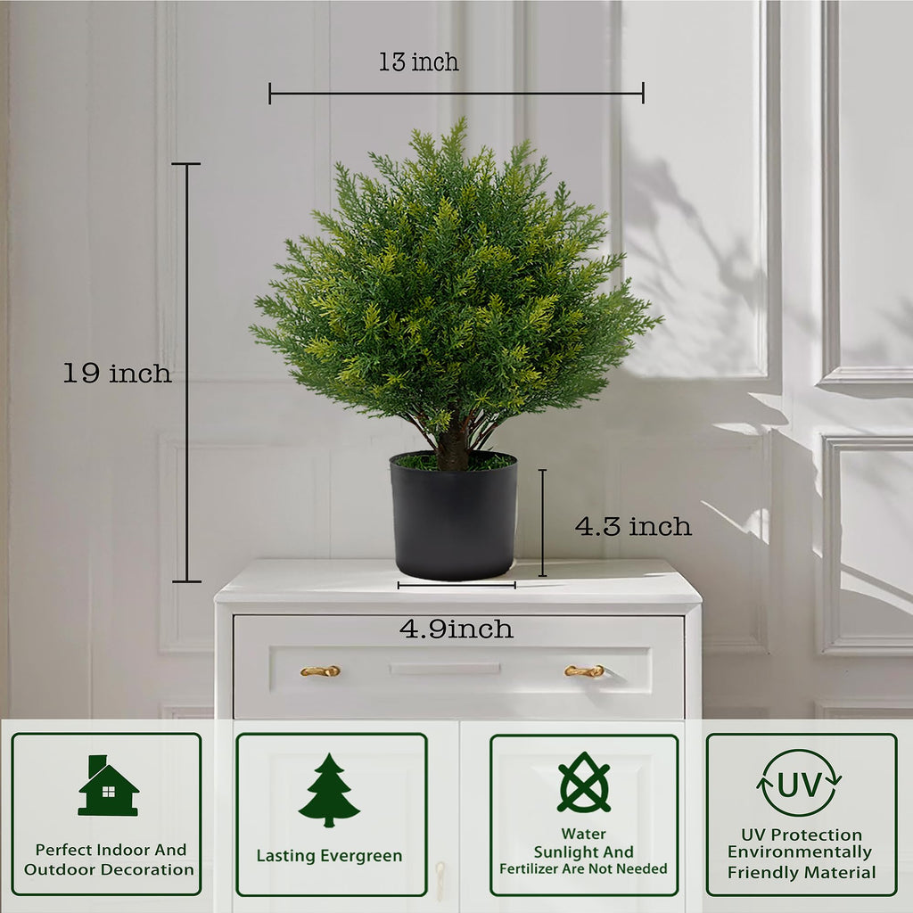 Artificial Topiary Ball Tree 19''T Faux Little Bush Ball Tree UV Resistant Shrub Potted Artificial Plant for Outdoor