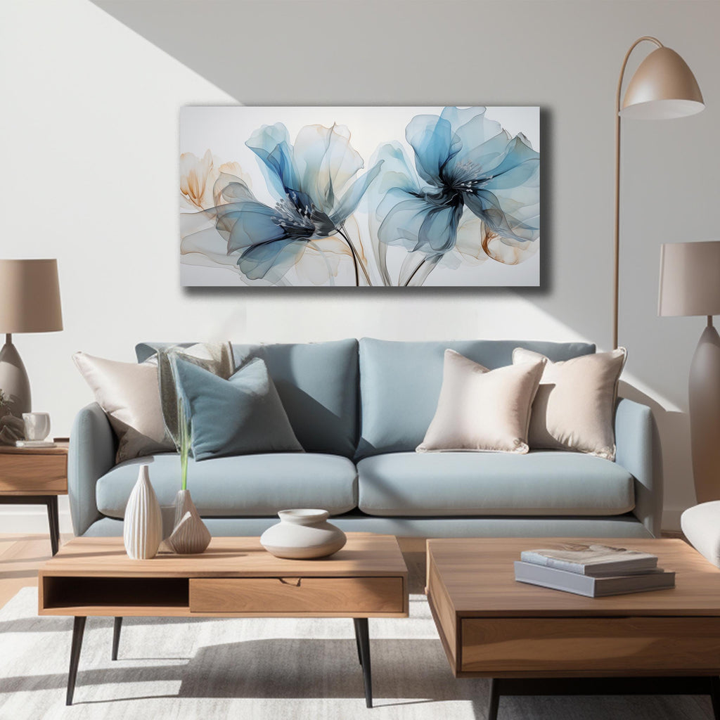 Flower Pictures Wall Decor Blue Canvas Wall Art Women Modern Canvas Wall Art Size 20 x 40 Inch