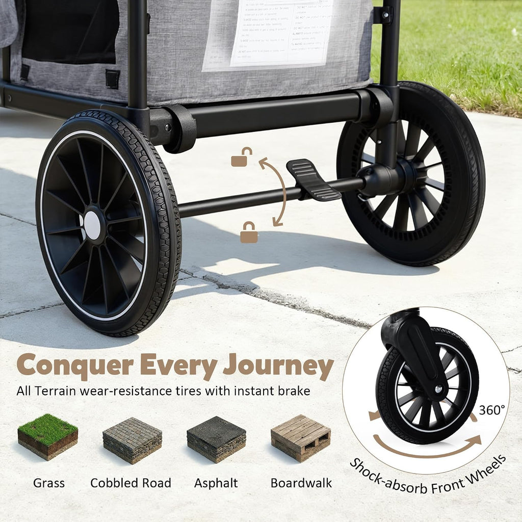 Foldable Wagon Stroller for 2 Kids, Stroller Wagon with Canopy
