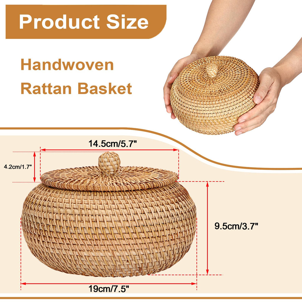 Handwoven Rattan Basket Round Wicker Storage Box with Lid