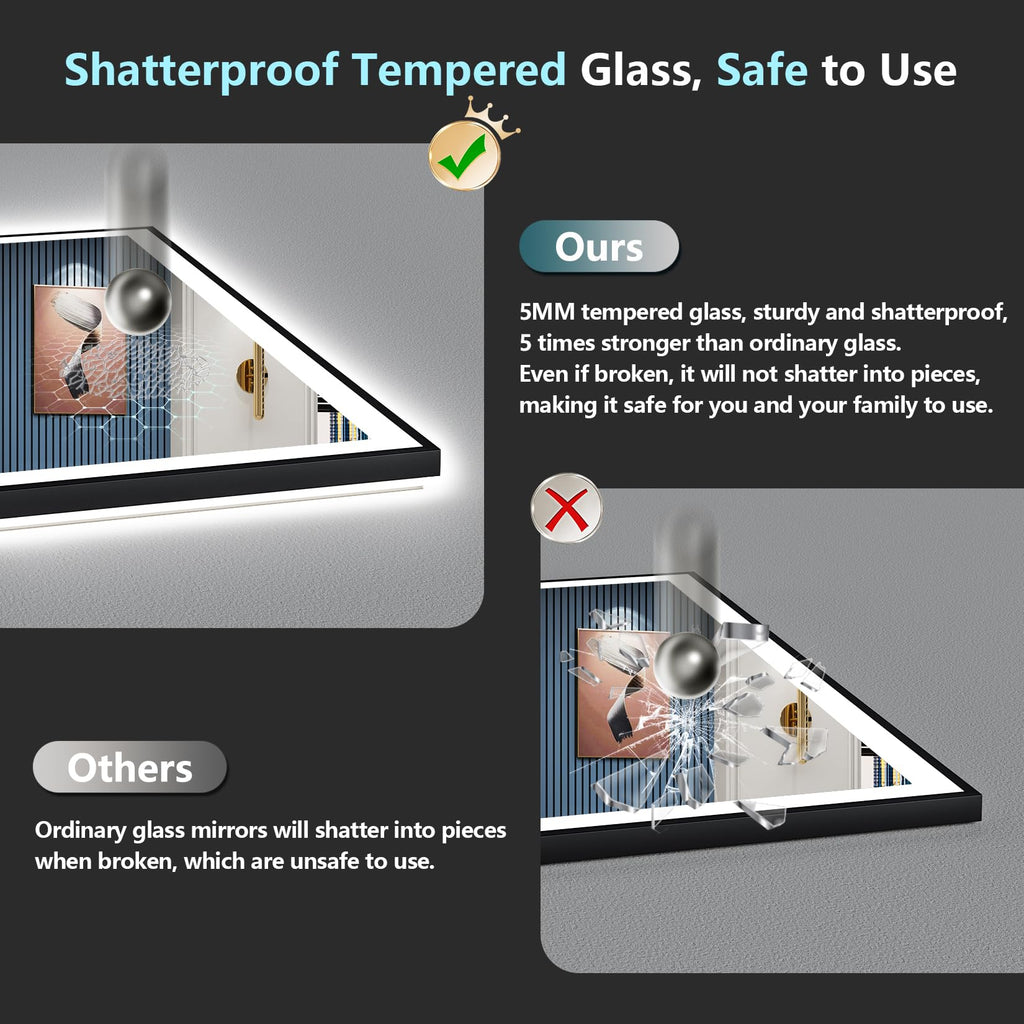 60x36 Black LED Bathroom Mirror, Backlit & Front Lit Lighted Mirror
