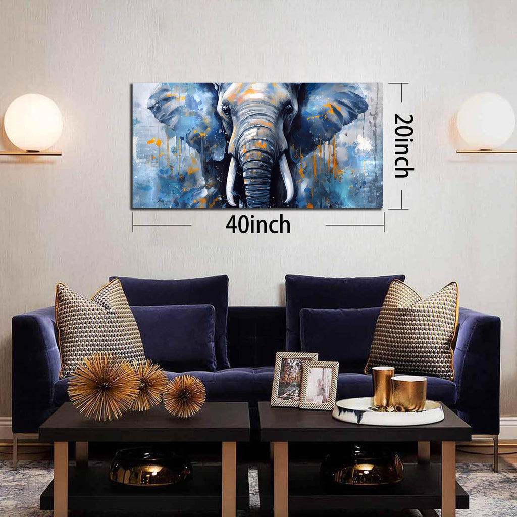 Elephant Wall Art for Lving room, Animal Canvas Wall Decor, Blue Picture Print Arwork, Size 20x40 Inches