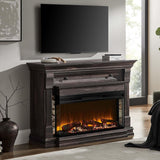 52 Inch Electric Fireplace with Mantel, Fireplace TV Stand with 36 Inch 3-Sided Glass Electric Fireplace Heater, Dark Rustic Oak