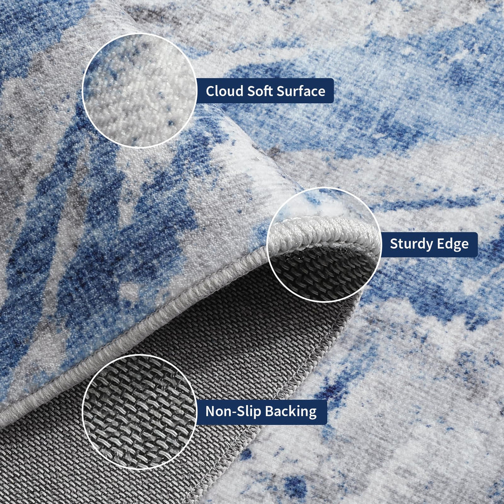 Blue Grey Modern Coastal Area Rug