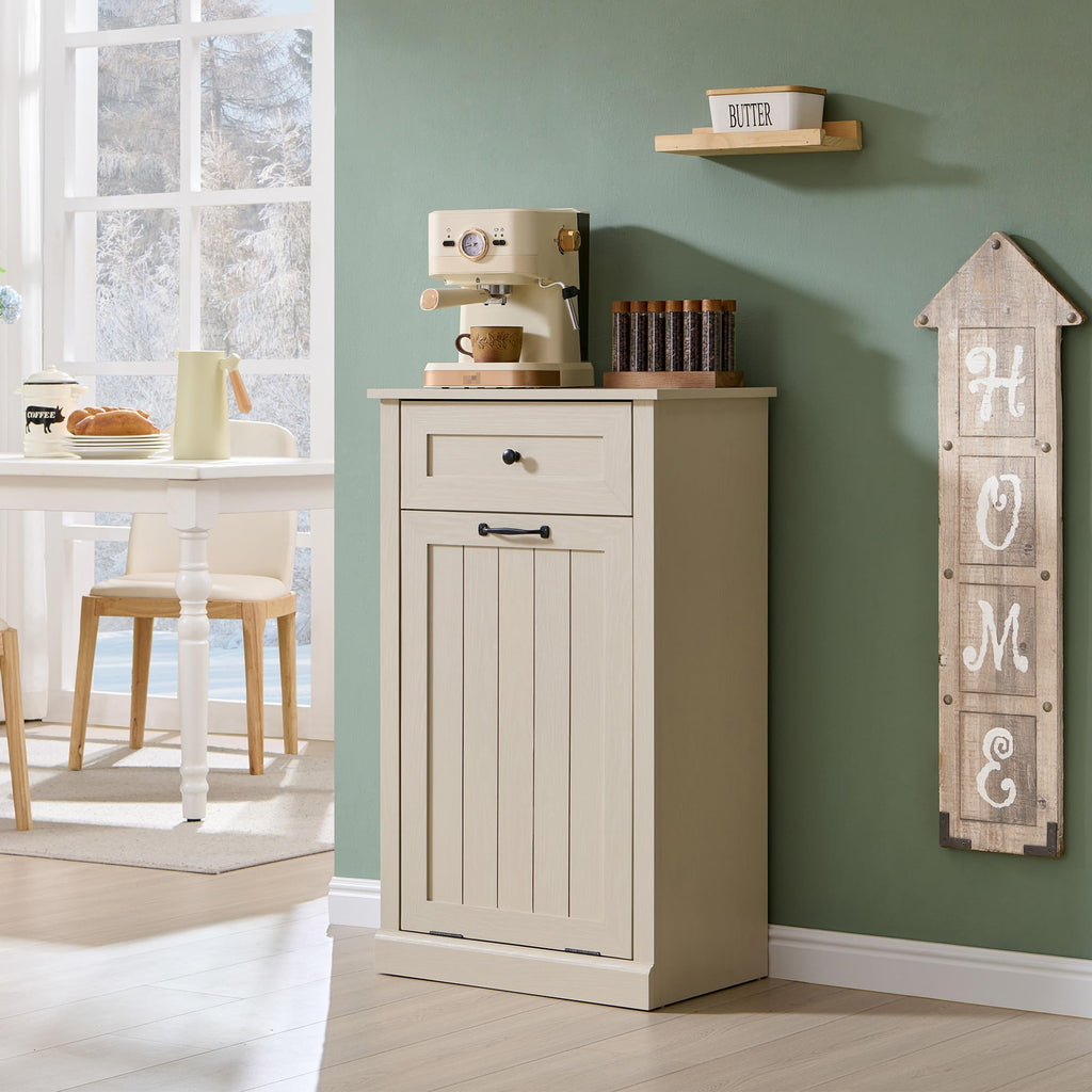 Tilt Out Laundry Hamper Cabinet, Trash Can Cabinet, Cream