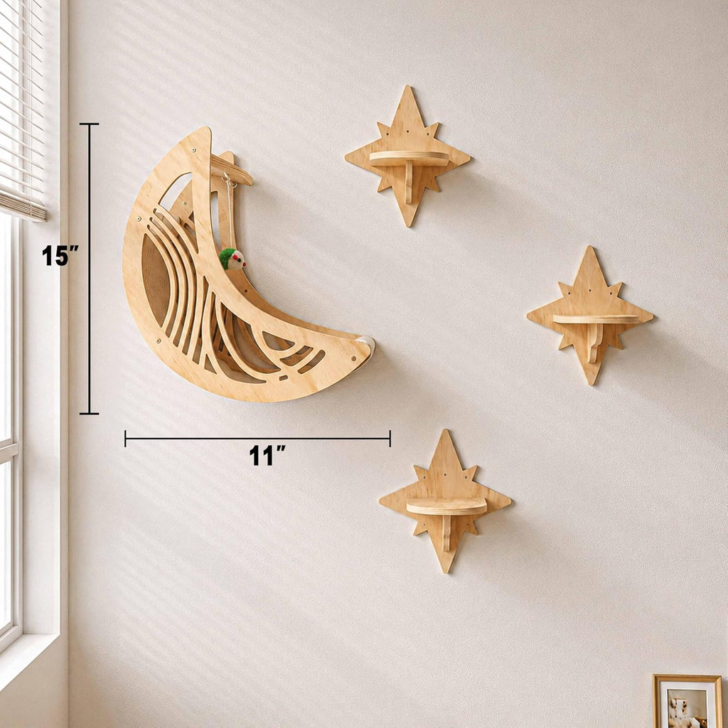 Moon & Star Cat Wall Shelves, Modern Cat Wall Furniture for Indoor Cats