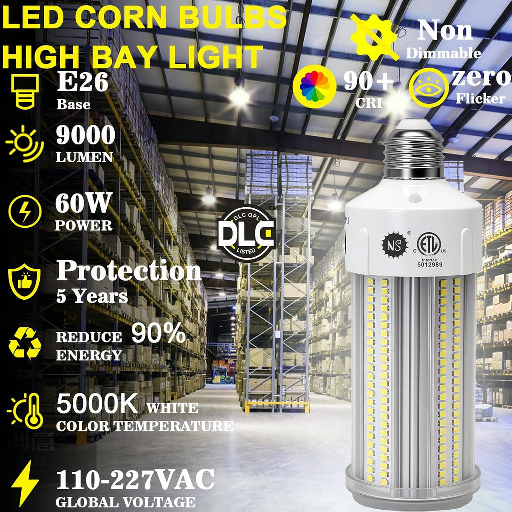 NS LED Corn Light Bulbs 9000 Lumens Super Bright (600W Equivalent), A19 60W E26 5000K Daylight, Energy Saving 90%