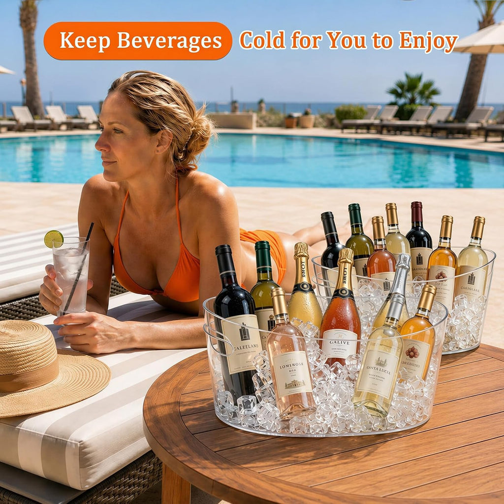 13.5L Ice Bucket 2 Pack Ice Buckets for Parties, Large Beverage Tub for Cocktail Bar with Handle, Drink Cooler - Set of 2