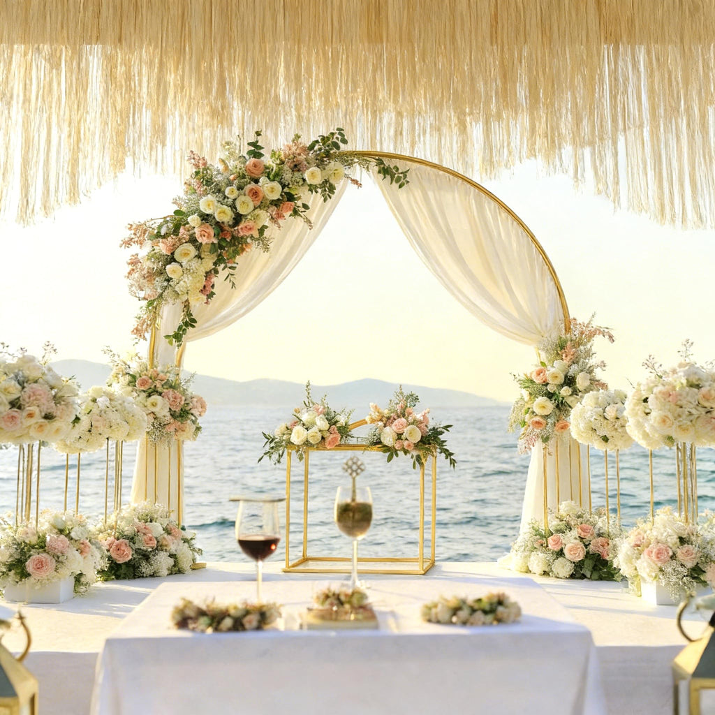 Light Champagne Wedding Arch Draping Fabric, 2 Packs 29" x 20FT Sheer Fabric Arch Drapery Curtain Backdrop Ceiling