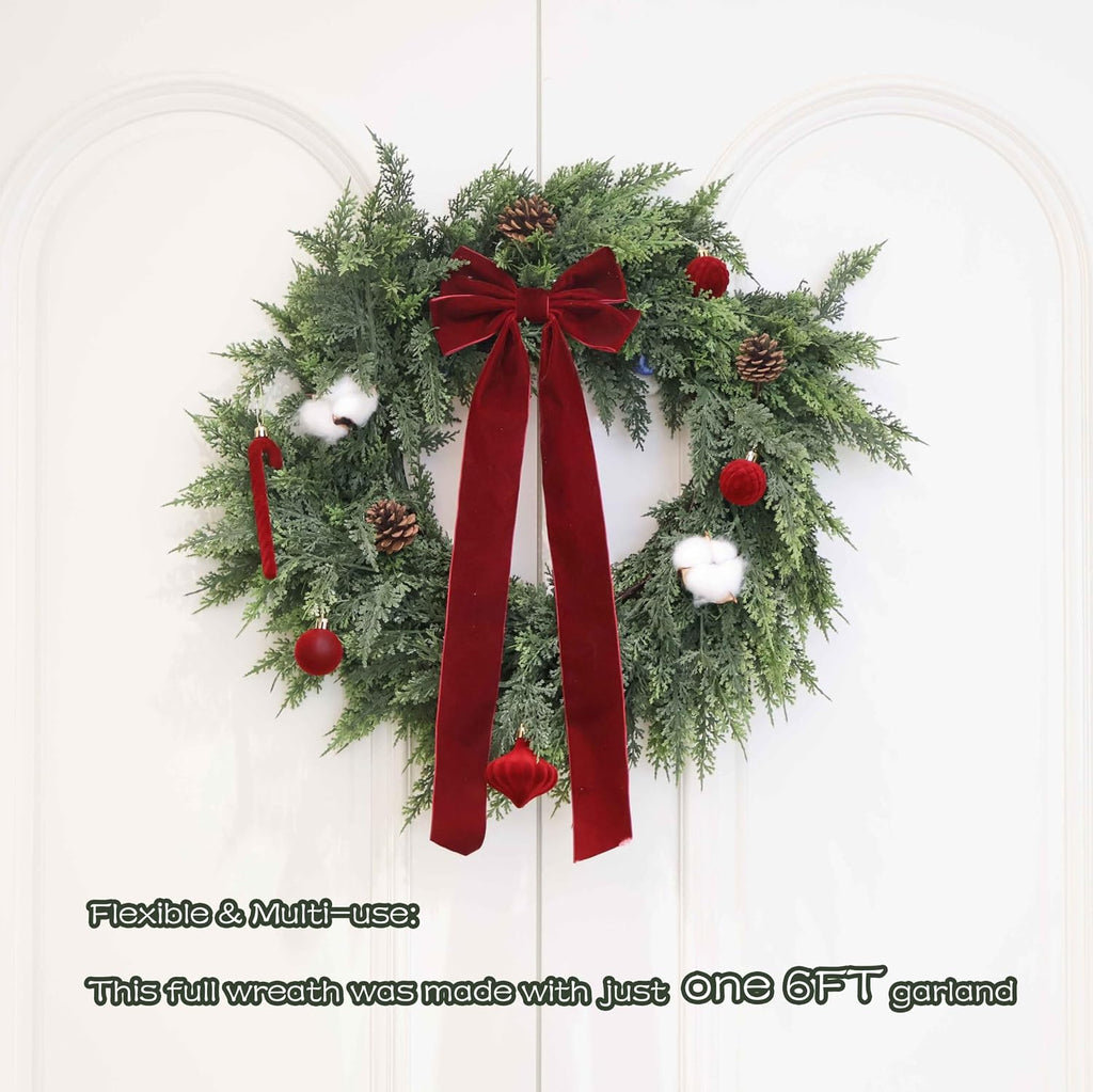 9FT Christmas Cedar Garland Deluxe Real Touch Greenery for Mantle Decor