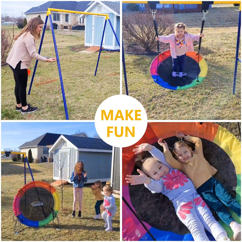 43" Saucer Tree Swing Metal Frame Full Steel Swing Stand, Swing Set 71" High Textilene & Full Metal Tubes (Blue Stand)