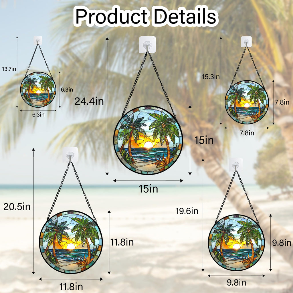 Palm Beach Sunset Stained Glass Window Hanging Suncatcher Gift for Mom 9.8"