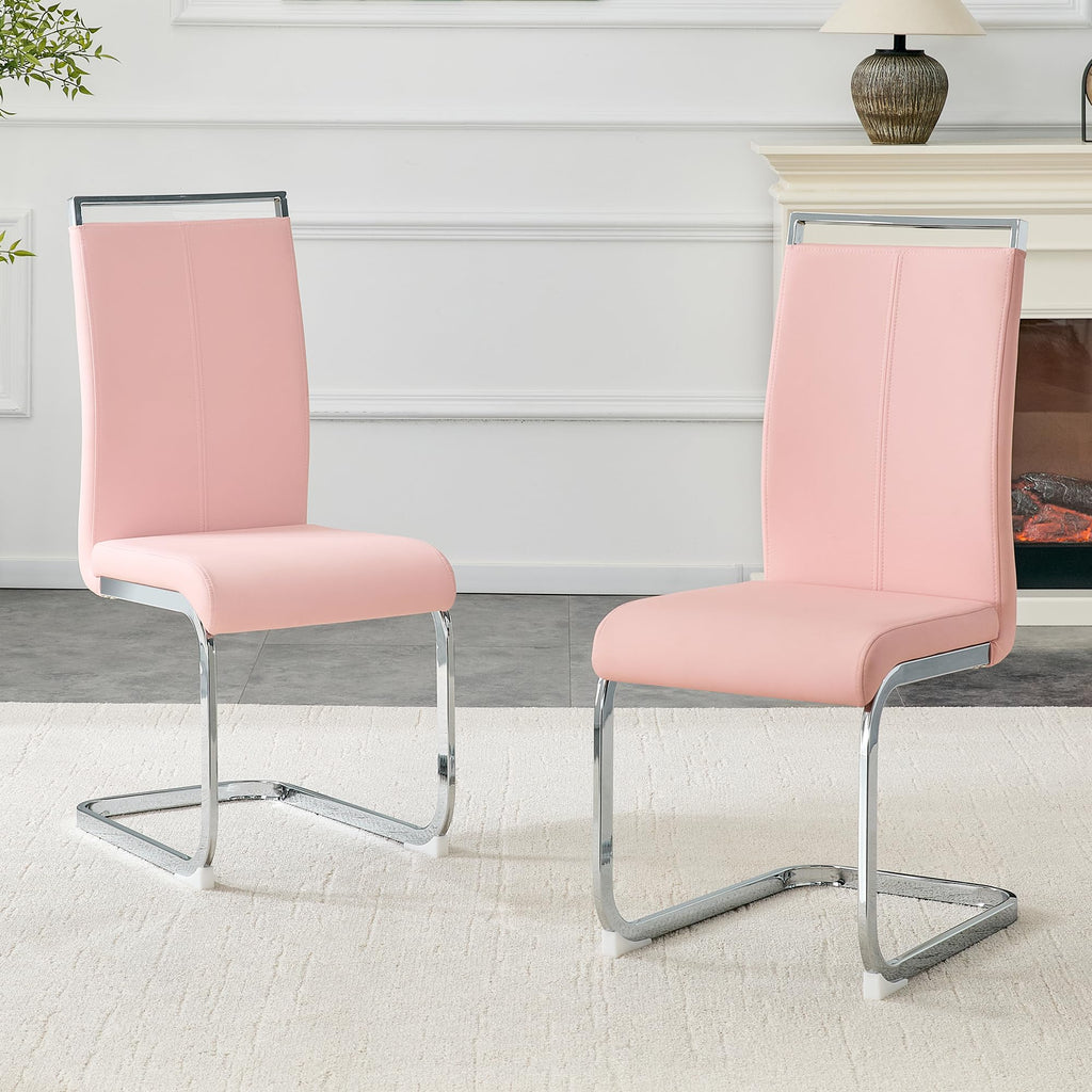 Modern Dining Chairs Set of 8, Side Dining Room Chairs, High Back Kitchen Chairs with Faux Leather Padded Seat Pink