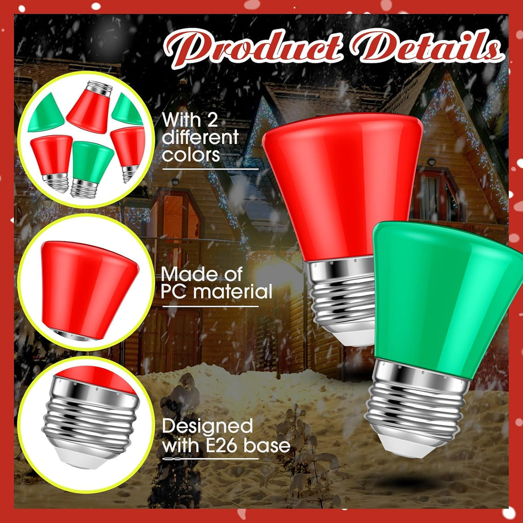 50 Pcs S14 LED Light Bulbs 2W E26 Outdoor Replacement,Red, Green