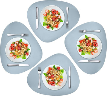 Blue Table Mats for Round Table,Blue Placemats Outdoor, Indoor Place Mats Leather Wipeable Washable - Set of 4