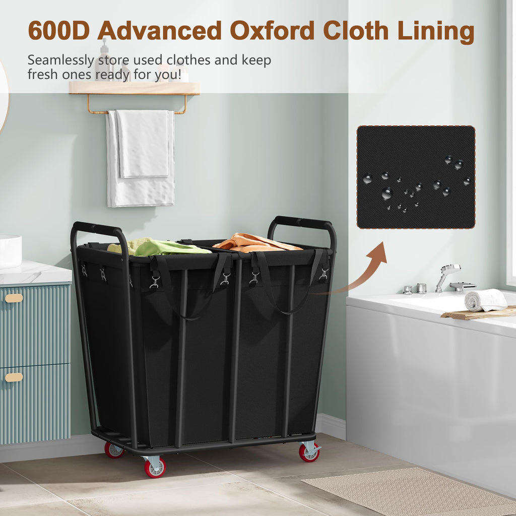 2 Section Laundry Sorter Cart, 400L Rolling Hamper with Wheels, Industrial Laundry Basket Organizer, Extra Large