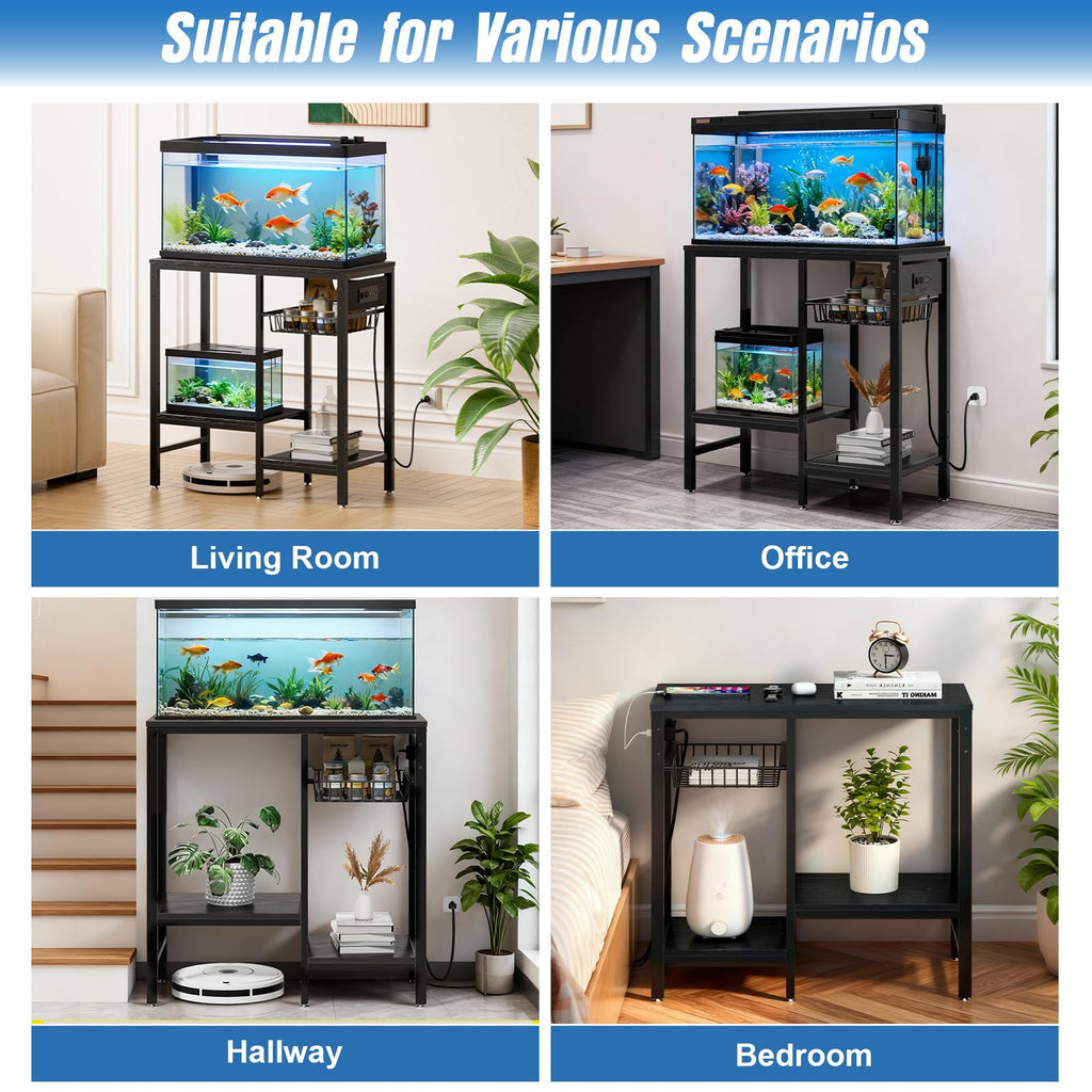 20 Gallon Fish Tank Stand with Power Outlet & Adjustable Shelves