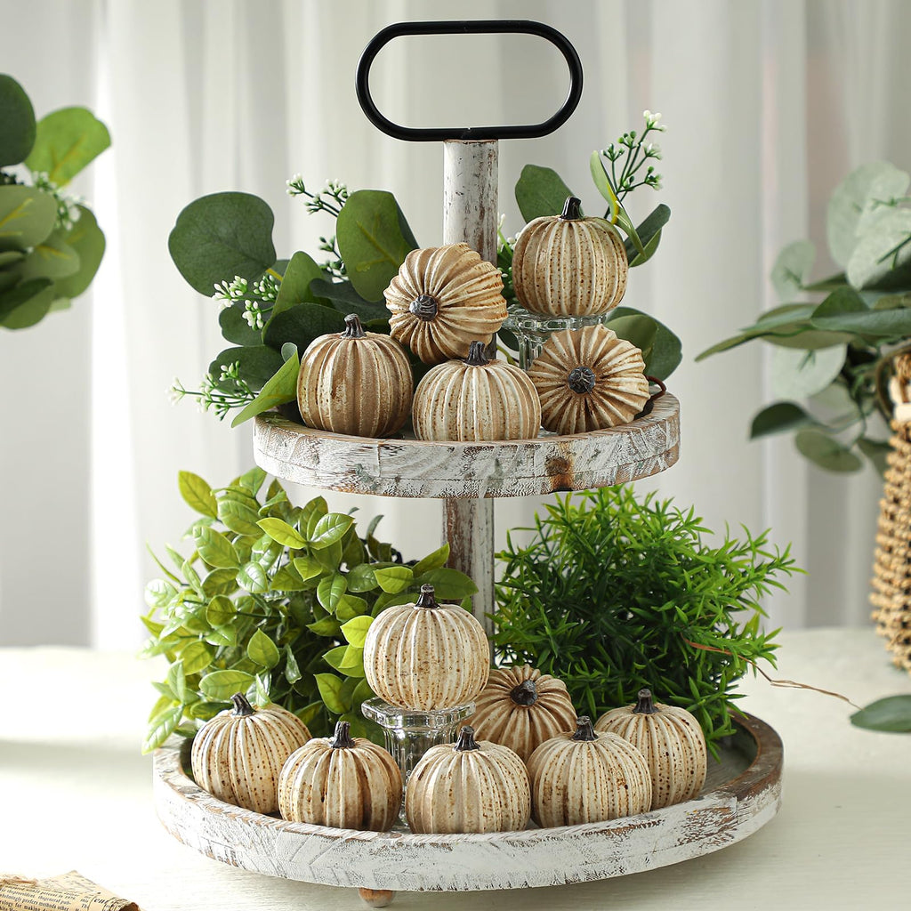 12 Pcs White Rustic Fall Pumpkin Decor Resin Pumpkins for Thanksgiving Decorations Farmhouse Decorative Pumpkins