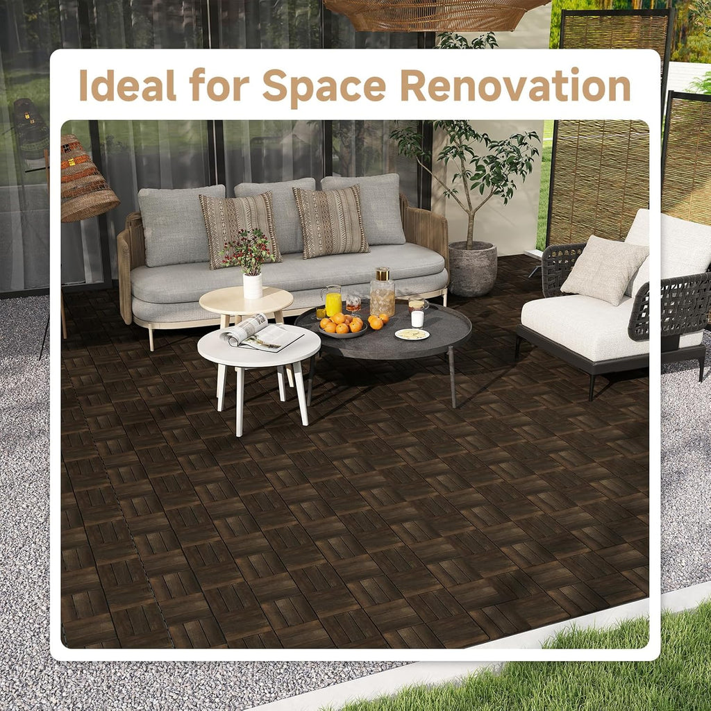 10PCS Deck Tiles, Acacia Wood Interlocking Deck Tiles, Waterproof Decking Tiles for Outdoor Patio Flooring, 12" x 12"