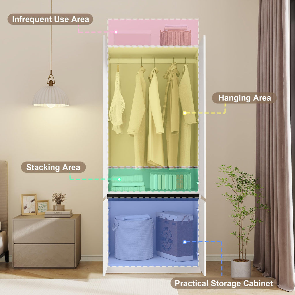 White Armoire Wardrobe Closet with 4 Doors, 74" Tall x 63" Wide