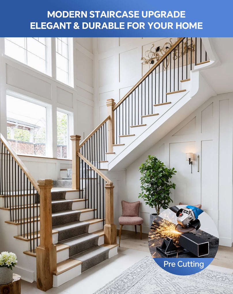 16 Pack Iron Balusters for Staircase Interior, 44 Inches Square Hollow Metal Balusters, 1/2" Wrought Iron Stair Hand