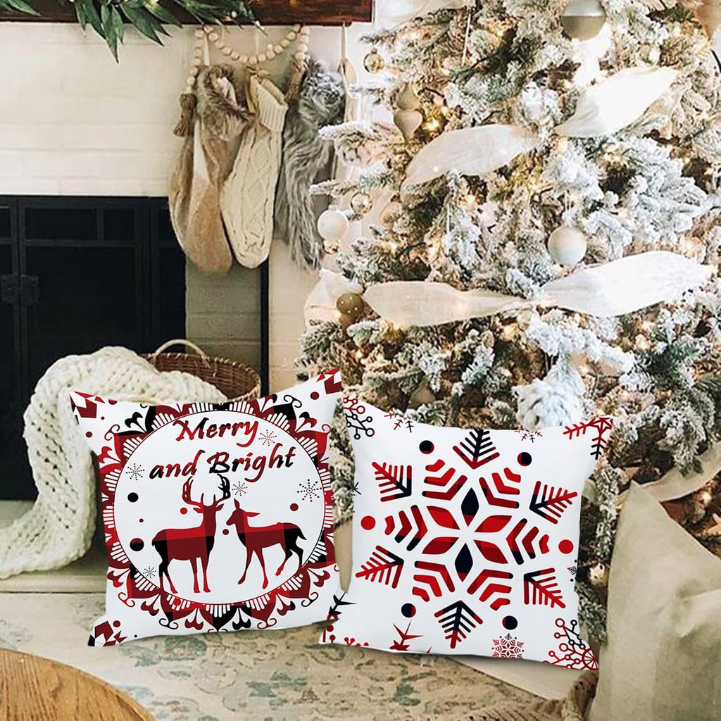 24x24 Pillow Covers Christmas Winter Snowflake Baby It's Cold Outside Bright Red Deer Let It Snow Xmas Soft Velvet - Set of 4