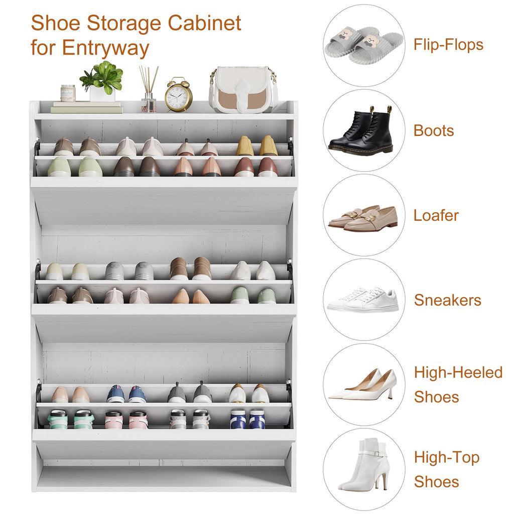 Shoe Cabinet with 3 Flip Drawers, Wooden Shoe Organizer with Adjustable Shelf, Shoe Storage, Hidden Shoe Cabinet