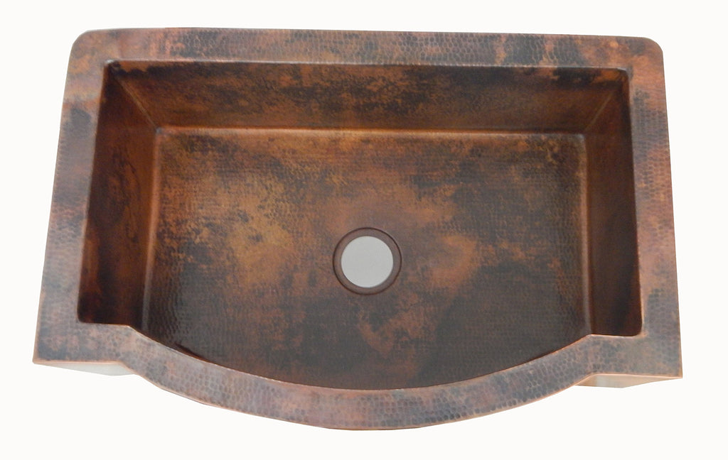 Apron Front Farmhouse Kitchen Single Bowl Mexican Hand Hammered Copper Sink