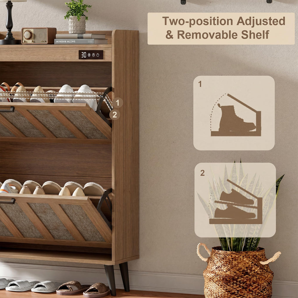 Shoe Storage Cabinet with 2 Flip Drawers and Deodorizer