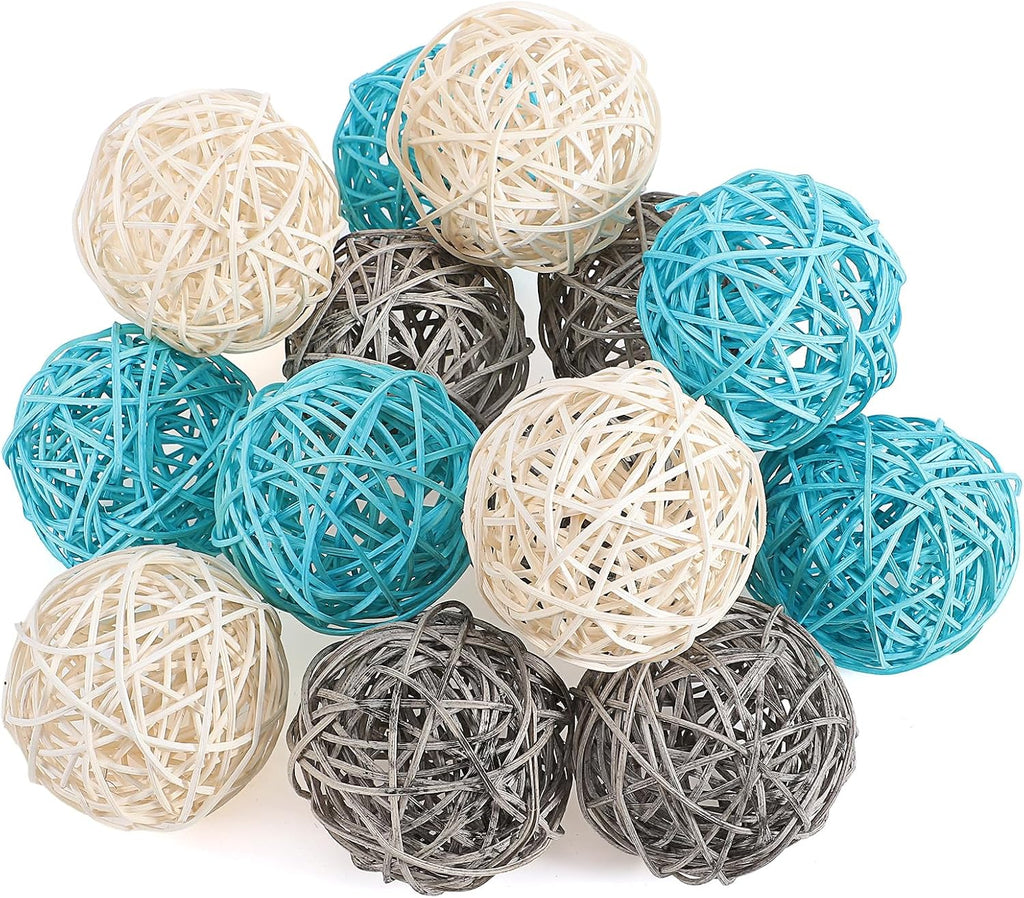 Wicker Rattan Balls, 3.15 Inch Decorative Orbs Vase Fillers, Bowl Fillers Decor, Wedding Centerpieces, Rustic - Set of 15