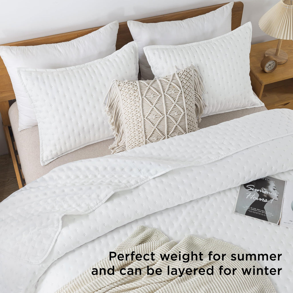 White Quilt Bedding Set, 3 Pieces Bedspread