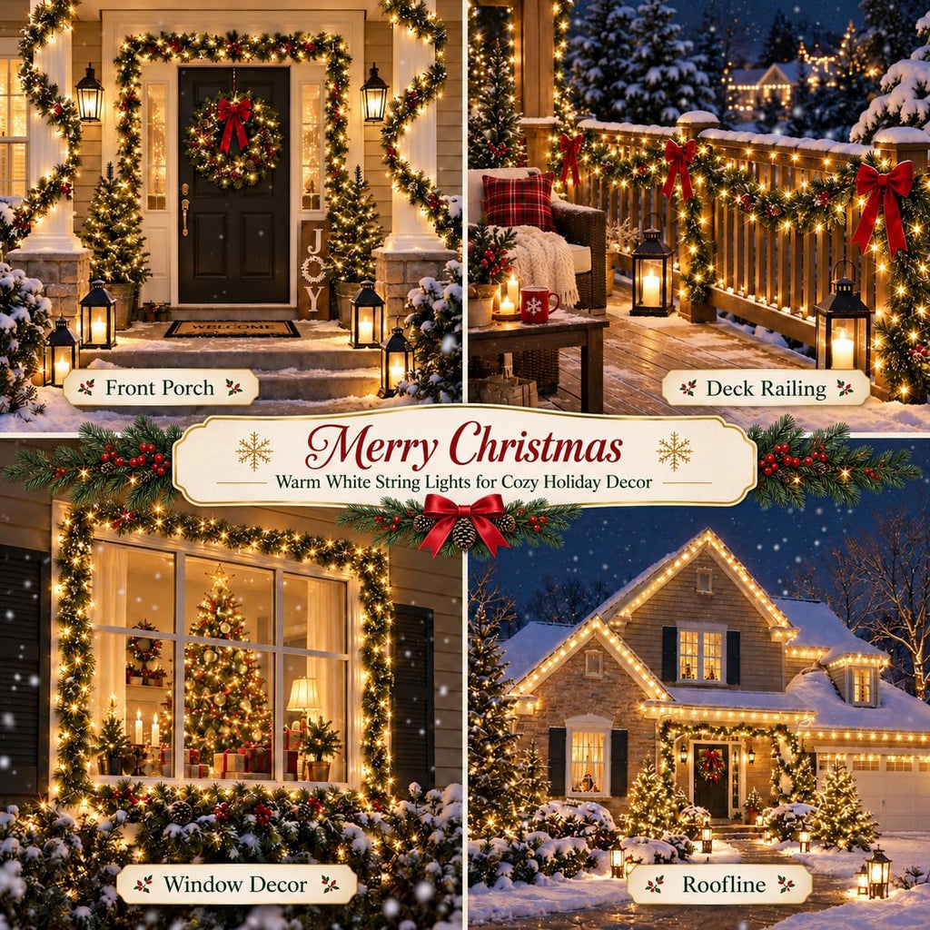 Connectable 2-Pack 164Ft 400LED Christmas String Lights, Warm White
