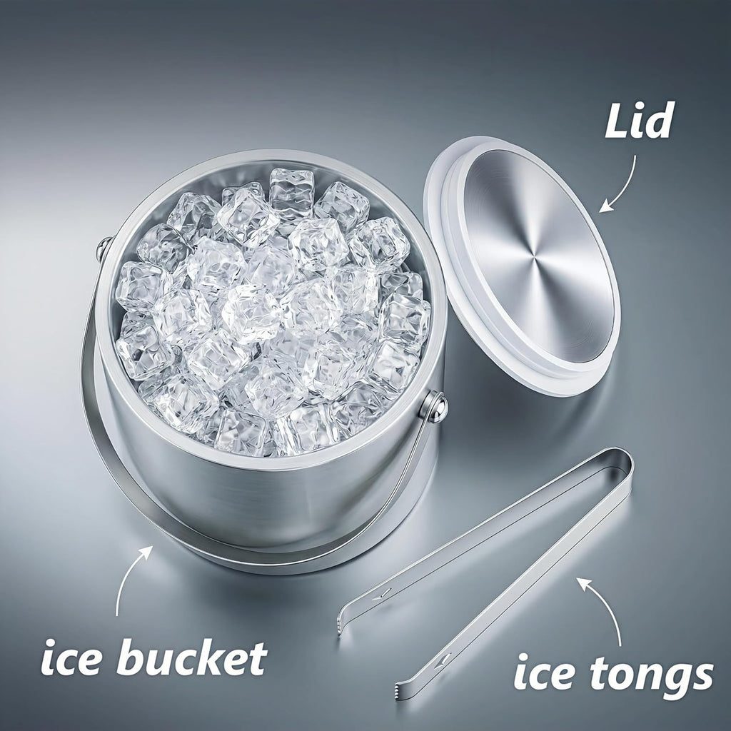 3L Stainless Steel Ice Bucket with Lid & Tongs for Parties