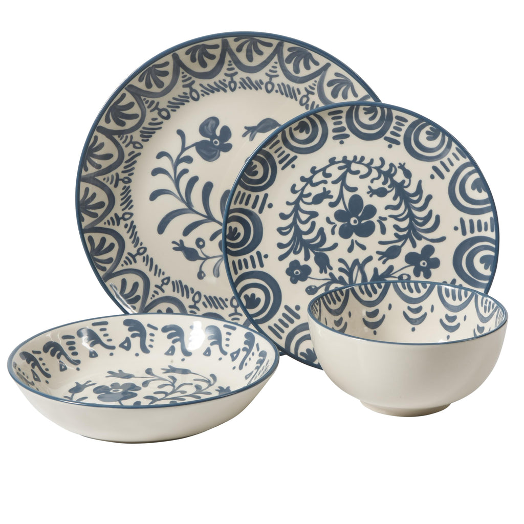 2-Time Oprah's Favorite Things - Valencia Flor 16 Piece Dinnerware Set, Artisanal Decorated Stoneware Plates & Bowls
