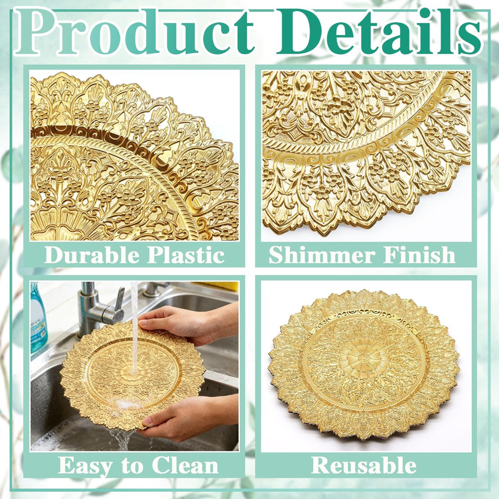 13 Inch Charger Plates Set of 12 - Elegant Reusable Dinner Base Plates for Weddings, Parties, & Holiday Table Decor