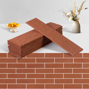 100 Pcs Faux Thin Brick Wall Tiles Veneers, Inorganic Modified Clay, 14 Sq.ft, Realistic Brick Texture and
