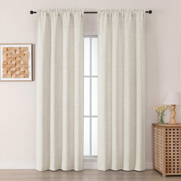 Natural Curtains 96 Inch Length 2 Panels, Light Filtering Faux Linen Slub Textured Soft Airy Curtains, Neutral